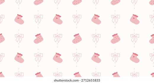Lindo patrón de calcetines de bebé sin fisuras con lazos. Fondo del vivero de Coquette. Perfecto para la tela de los niños, papel de embalaje, decoración de la ducha del bebé, Fondo de pantalla

