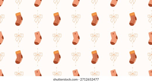 Lindo patrón de calcetines de bebé sin fisuras con lazos. Fondo del vivero de Coquette. Perfecto para la tela de los niños, papel de embalaje, decoración de la ducha del bebé, Fondo de pantalla
