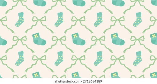 Bonito Baby Socks Padrão sem emenda com arcos. Coquette Nursery Background (em inglês). Perfeito para crianças tecido, papel de embrulho, decoração do chuveiro do bebê, papel de parede
