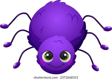 Cute baby spider with big green eyes. Vector illustration for children and kids goods