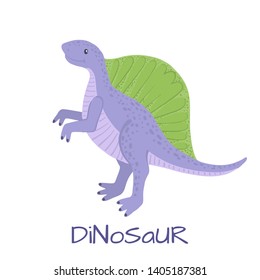 Cute baby spinosaurus dinosaur isolated on white background. Little dino for t-shirt, kids apparel, poster, nursery or etc. Vector Illustration.