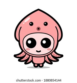 Cute Baby Squid Icon Sticker Cartoon