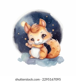A cute baby squirrel, cartoon watercolor white background