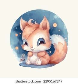 A cute baby squirrel, cartoon watercolor white background