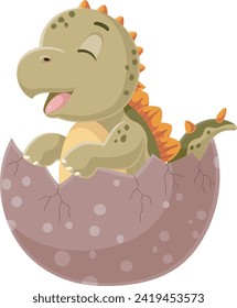 Cute baby stegosaurus cartoon hatching from egg