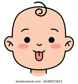 cute baby sticking out tounge flat color vector illustration template design
