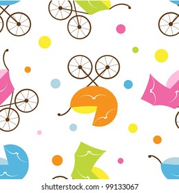 Cute baby stroller colorful seamless pattern