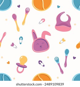Cute baby stuff seamless pattern background illustration