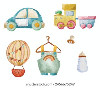 Cute Baby Stuff Watercolor Illustration