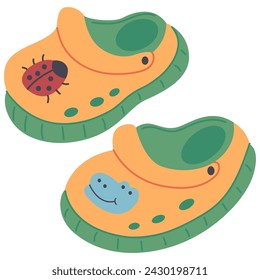 Cute baby summer sandals vector cartoon illustration isolated on a white background.