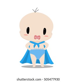 cute baby super hero cosplay cartoon character vector design on white background