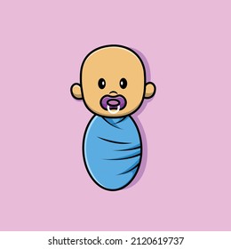 Cute Baby Swaddle Cartoon Vector Icon Illustration. People Icon Concept Isolated Premium Vector. Flat Cartoon Style