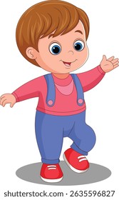Bebê bonito dando os primeiros passos com os braços para fora sorrindo