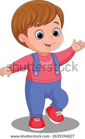 Cute baby taking first steps with arms out smiling