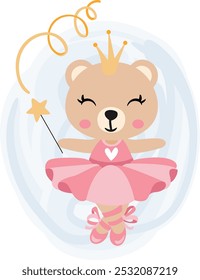Cute baby teddy bear ballerina with crown