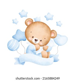 Cute baby teddy bear and balloons