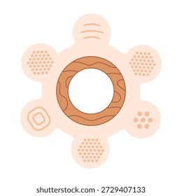 Cute baby teether. Simple silicone teether soothing tool for teething infants. Toddler chewing teether. Flat vector illustration