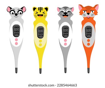 Cute baby thermometer. Electronic thermometer in vector.