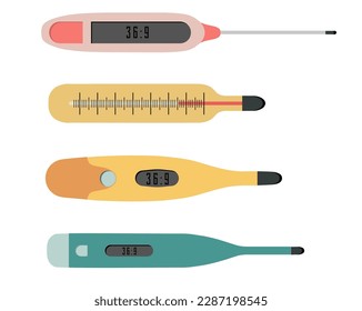 Cute baby thermometer. Electronic thermometer in vector.