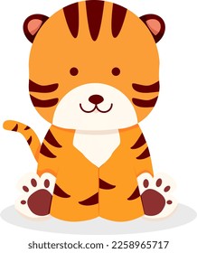 Cute baby tiger animal. Cartoon flat vector illustration. Isolated and editable.