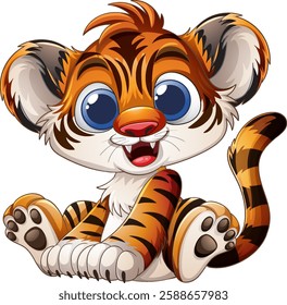 Cute baby tiger with big eyes and stripes