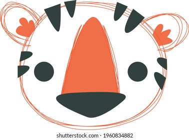 Cute baby tiger cartoon avatar. Portrait of the Amur red wild beast. Isolated on white background head. Trending styles and color pictures. Cartoon doodle character clipart