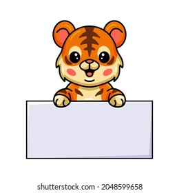 Cute baby tiger cartoon with blank sign