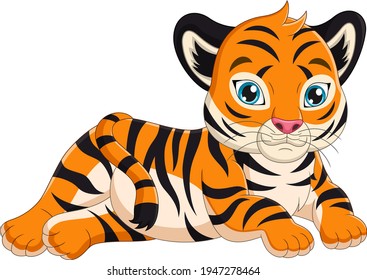 Cute baby tiger cartoon laying down