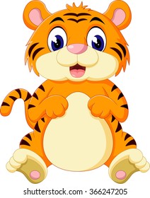 Cute baby tiger cartoon roaring