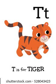 Cute baby tiger. Cartoon vector hand drawn eps 10 illustration isolated on white background.
