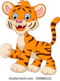 Cute baby tiger cartoon waving