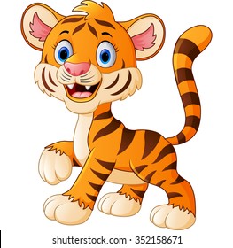 Cute baby tiger cartoon waving