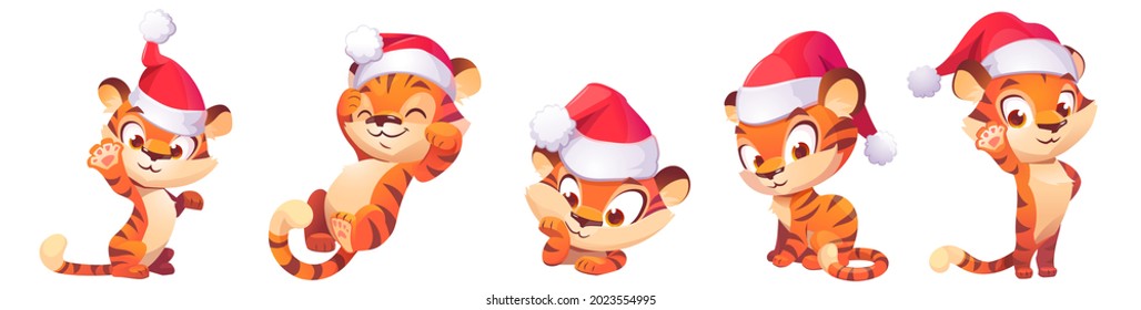 Cute baby tiger character in Christmas hat