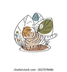 Cute Baby Tiger Hand Drawn Vector Illustration. Tiger Doodle Illustration