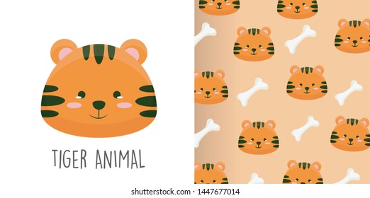 Cute baby tiger ilustration and seamless pattern