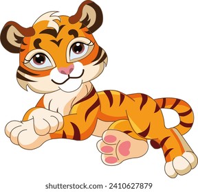 cute baby tiger lying cartoon character
