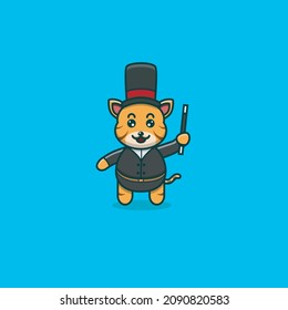 Cute Baby Tiger Magician. Character, Mascot, Icon, and Cute Design. Vector and Illustration.