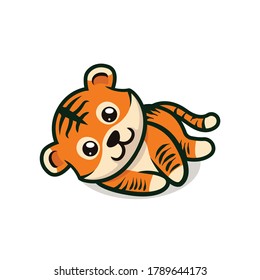 Cute baby tiger mascot design illustration