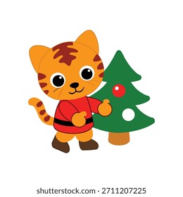 Adornos de color sólido lindo de la pintura del tigre del bebé para el árbol de navidad, ilustración adorable de la fiesta para las tarjetas de felicitación y los diseños festivos.