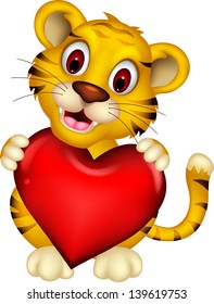 cute baby tiger posing with heart love
