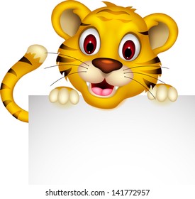 cute baby tiger posing with sign