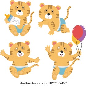 cute baby tiger simple vector illustration design