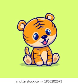 Cute Baby Tiger Sitting Cartoon Vector Icon Illustration. Animal Nature Icon Concept Isolated Premium Vector. Flat Cartoon Style