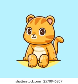 Cute Baby Tiger Sitting Cartoon Vector Icon Illustration. Animal 
Nature Icon Concept Isolated Premium Vector. Flat Cartoon 
Style