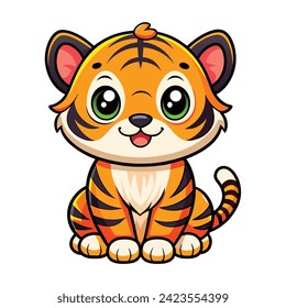 cute baby tiger sitting white background