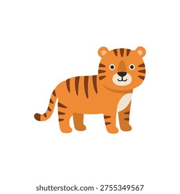 Cute Baby Tiger Vector Illustration, Scandinavian Jungle Animal Clipart, Flat Minimalist Orange Tiger Character for Nursery Decor and Kids Prints
