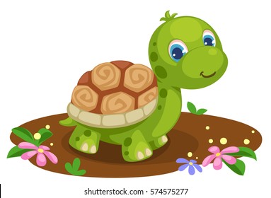 Cute Baby Tortoise Cartoon Vector Illustration