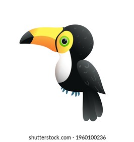 Cute baby toucan bird isolated on white. Adorable toucan character kids vector cartoon.