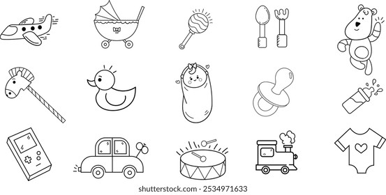 Cute baby and Baby toys design,Toddle related design,Flat icon for Nursery,infant child icon pack. 