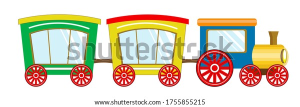 cute baby train, steam locomotive, with pipe
and multicolored cars. Picture in hand drawing cartoon style, for
t-shirt wear fashion print design, greeting card, postcard. baby
shower. party invitation